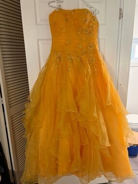 Strapless Yellow Ruffled Ball Gown Dress for Beauty and the Beast costume
